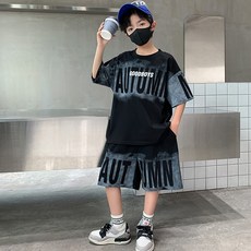 비비키드 남아 여름 GOODBOYS 영문 레터링 나염 상하복 주니어 세트 초중생 반팔티 초등생 반바지 세트 (830)