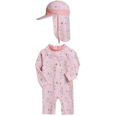 토끼 돌 유아 아기 래쉬가드 수영복+모자 2종세트