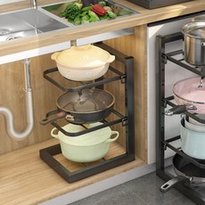 바이샌드 높이조절 후라이팬 정리대 냄비 거치대, 3단, 1개, 블랙