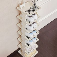 엠컴퍼니 7단 신발장 정리대 좁은 현관신발장 정리 유아 미니신발장 키큰 신발선반 슬림 틈새 [24*26*103] 아이보리 원룸 현관 신발 수납장 [AB87450Z], 아이보리_체크패턴