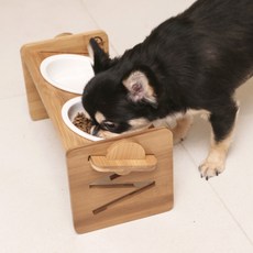 더베네펫 높이조절 원목대나무 강아지밥그릇 2구세트, 1개, 우드