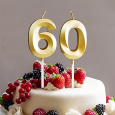 빅사이즈 생일초 케이크픽 특이한 메탈릭 골드 숫자초, 60, 1개, 30g