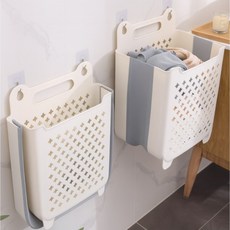 디어코지 접이식 벽부착 빨래 바구니, 화이트