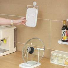 디어로그 논슬립 접이식 냄비뚜껑 국자 받침대 + 무타공 후크걸이, 2개, 화이트