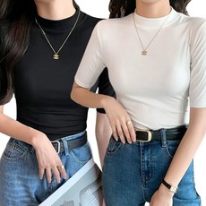 희야몰 여성 슬림 5부 반팔 티셔츠 2종세트