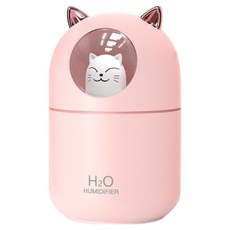 데이앤데이 저소음 미니 가습기 무드등 책상용 차량용 300ml 대용량, 핑크 야옹이