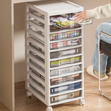 투명 다층 파일캐비닛 이동식 서랍형 수납장 슬림 디자인 사무실 정리함, 1개, 풀리10단투명하부수납장