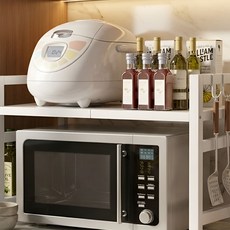 린델 조절식 주방 다용도 전자레인지 선반 수납 정리대 밥솥 거치대, 2단, 화이트