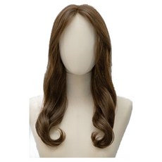 女式正面蕾絲手工全假髮中等身材燙髮形狀記憶人發, NATURAL MOCHA BROWN, 1入