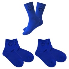 캐디샵 국산 컬러 스마일 여성 중목 골프 양말, 3개, 블루