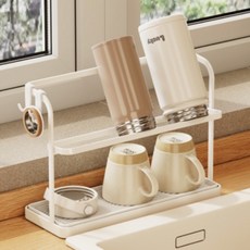 Life Rhythm 미니 틈새 식기건조대 2단 컵 건조대 창턱이용 사선구조 디자인 화이트 1개, 원형201스텐