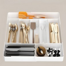 나띵베럴 길이조절 주방 선반 칸막이 수저정리함, 1개, 화이트