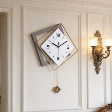 이중 다이아몬드 기하학 벽시계 대리석 다이얼 메탈 프레임 무소음 다이아몬드 펜듈럼 모던 미니멀 북유럽 인테리어 거실 서재 현관 장식용 시계 세련된 현대 아트 디자인 블랙&그레이 그, Golden