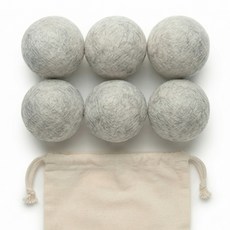 코코바움 건조기 양모 울드라이어볼, 라이트 그레이 (파우치 포함), 6개