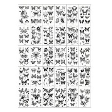 30종 1세트 플라워 미니 어린이 타투 스티커 헤나 문신 나비 영문자 레터링 오래가는 방수 판박이스티커, 1개, 21_M(블랙나비)