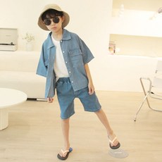 소년마켓 루즈핏 반팔 데님셔츠 9호~21호