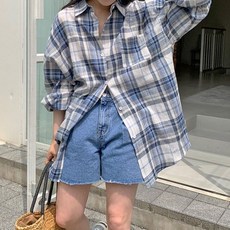 소소온 빈티지 체크 루즈핏 린넨 셔츠