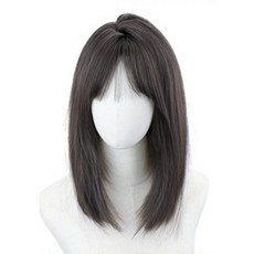 중단발가발 레이어드컷 가발 45cm가발 붙임머리 여성 스트레이트 생머리 헤어스타일, 블랙, 1개