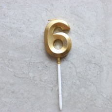 빅사이즈 생일초 케이크픽 특이한 메탈릭 골드 숫자초, 6, 1개, 15g