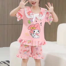 귀여운 강아지 캐릭터 리본 여아반팔 상하복 실내복(국내당일발송)