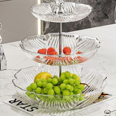 북유럽풍 디자인 3단 과일 케이크 디저트 트레이, 1개, 트렌스 실버