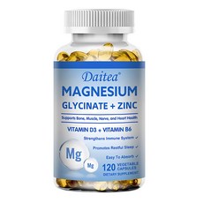 마그네슘 글리시네이트 아연 비타민 D3 및 B6 보충제로 흡수를 극대화하세요 - 건강한 수면 신경 및 뼈 건강을 위해, 60정, 1개