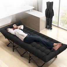 프리미엄 무설치 접이식 사무실 허리 보호 낮잠의자 고강도 접이식 야전침대+전용가방 접이식의자 리클라이너 휴대용 접이식 침대 소음 없고 헤드 조절 가능, 블랙