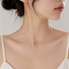 러블리 리본 펜던트 진주 목걸이 로즈골드 초커 네크리스
