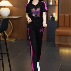 女款連帽短袖 長褲運動兩件套 夏休閒套裝 休閒外出健身 a0157