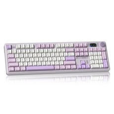 LINGBAO K108Pro LCD 블루투스 게이밍 기계식 키보드 한글, 풀배열 108키, Purple White