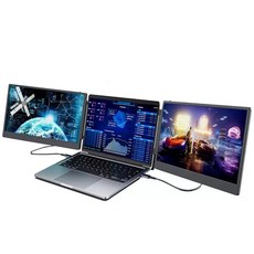 K-STORE 14인치 노트북듀얼모니터 3중 모니터 접이식 주식거래 확장 휴대용 광각 C타입 HDMI 다각도 회전 FULL HD 수평 수직, S3, 35.56cm