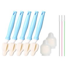 hibee 奶嘴刷 5入+防塵蓋 2入+吸管刷 3入, 1組, Sky Blue