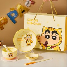 StarR 크레용 신짱 한식기 5종 세트, 옐로(호랑이), 1세트, 공기+접시+숟가락+젓가락+소스볼