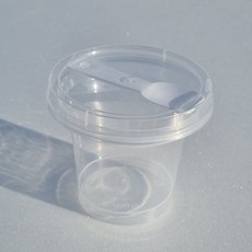 키친코디 일회용 내열 푸딩용기 스푼포함 180ml 원형 푸딩컵 투명 플라스틱 그릭 요거트병, 1세트, 50개입
