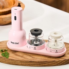 매직쉐프 전동그라인더 소금 후추 2in1(본체+팟2P+트레이) 스텐핑크, 1세트, 50ml