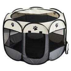 강아지 고양이 울타리 접이식 옥타곤 펫플레이펜 휴대용 실내외 겸용 펜스 격리 출산장 캠핑용, 1개, 그레이