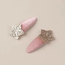 아동용 반짝이 별 벨벳 똑딱핀 2개 세트 유아 헤어핀 핀 [핸드메이드] 아동용 반짝이 별 벨벳 똑딱핀 2p 세트 귀여운 유아 머리핀 핑크
