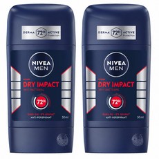 니베아 맨 드라이 임팩트 데오드란트 스틱 72시간 지속 남성용 땀냄새 케어, 2개, 50ml