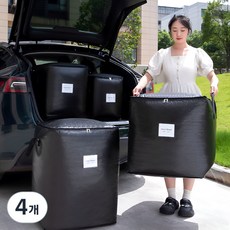 아즈몰 2pcs 튼튼한 초대형 이사 가방 접이식 보관백 손잡이 이삿짐, 4개, 블랙