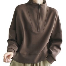 Makone 여성 가을 겨울 반집업 티셔츠 캐주얼 긴팔 기모 맨투맨