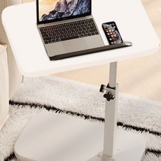 360도 회전 높이조절 접이식 테이블 모던 회전 사이드테이블 리빙테이블 침대 멀티테이블, 화이트