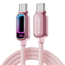 ESSAGER 디스플레이 C-C타입 240W 5A E-Marker 칩 고속 충전 케이블, 핑크, 2m
