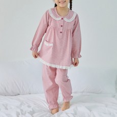 원더풀라이프 국산 여아동 주니어 순면 모모 긴팔 상하 잠옷 세트