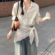 FANSYLI 레이스 힙커버 레이어드 레이스업 꽂자수 케이스 머플러 헤어스카프 두건 체형보정 망사 시스루 힙 커버 랩 스커트 사계절 2604JLL497