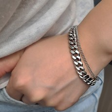 MCS 써지컬 변색없는 남자 여자 두줄 심플 레이어드 체인 팔찌 101