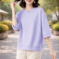 루미빈 여성 순면 라운드넥 7부 소매 봄여름 루즈핏 데일리 티셔츠