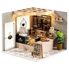 DIY 미니어처 하우스 카페 인테리어 취미 힐링 조립 키트, 브라운 카페룸, 1개