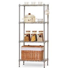 Shipshape 메탈 철제 수납 선반 다용도 튼튼한 선반 모음 4단-5단/훅+매트 증정 55*30*107cm, 1단, 실버