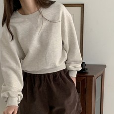 국내생산 라운드넥 벌룬소매 크롭 솔리드 맨투맨티셔츠 우아글로벌