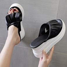 ASURE 여성 샌들 프릴 슬리퍼 키높이 8cm